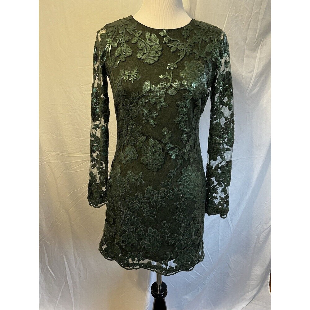 Dress the Population Grace Green 💚 Sequin Mini Cocktail Dress Shift Size Small